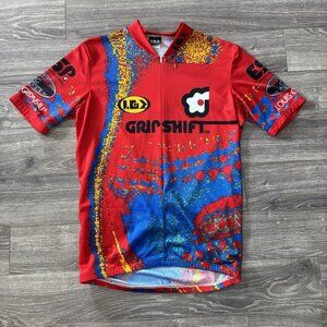 VTG Louis Garneau Cycling Shirt Road Mountain jersey Mens L Red Blue Bike Pocket